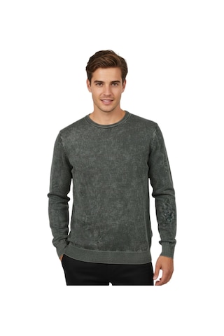 Erkek Spor Sıfır Yaka Taşlama Yıkamalı Regular Fit Kazak Bgl-st04952 Haki