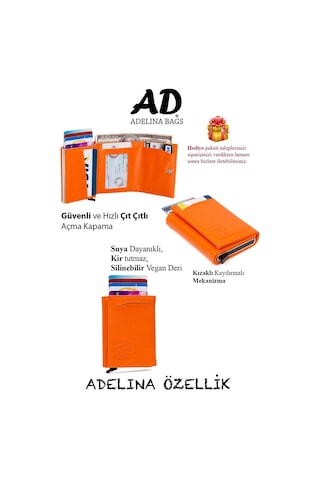 Adelina Turuncu Nova Deri Mekanizmalı Otomatik Kızaklı Kartlık Cü Turuncu