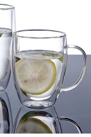 Perotti Çift Cidarlı Cam Kulplu Bardak 350 ml Kupa 12475