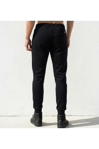 Plus Scorpion Erkek Slim Fit Eşofman Altı Pamuklu Kumaş, Fermuarlı Cepli, Rib Paça Siyah