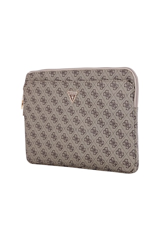 Guess Lisanslı 4g Desenli Üçgen Logolu 14 İnç Laptop Notebook Çantası Kahverengi
