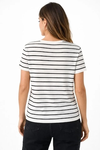 De'charme Çizgili Yazlık Triko T-shirt Bisiklet Yaka Rahat Kalıp Tişört - Beyaz