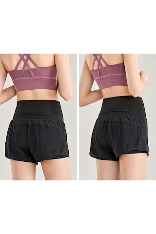 Jeemson Kadın Spor Şortu - Yoga, Koşu İçin Yüksek Bel Rahat Kumaş SiYAH