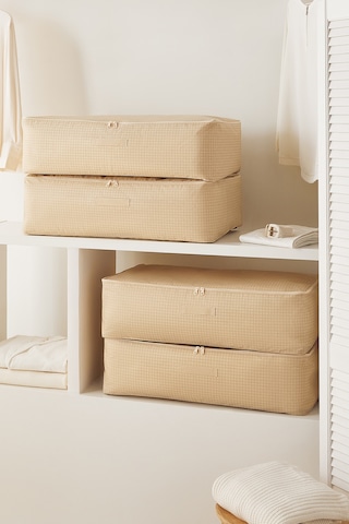 Home Wave 4'lü Mega Boy Bej Pötikare Baza Altı Hurç Set 74 x 46 x 22 cm