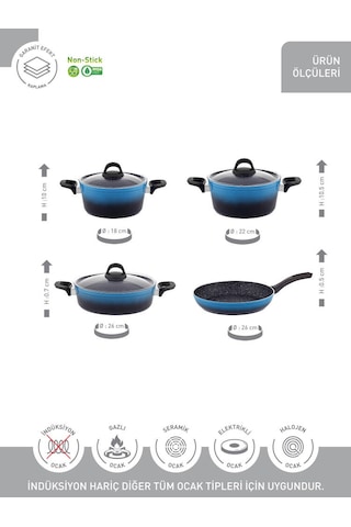 Hascevher Gloria 7 Pcs Silikon Tencere Seti 2.7mm 1822ten26kar26tv Renk Siyah Mavi