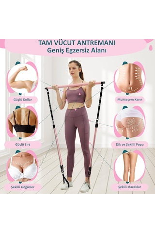 Valkyrie Full Vücut Pilates Bar Seti Egzersiz Çubuğu Ayarlanabilir Evde Onlarcak Farklı Spor Jimnastik Olanağı Kapı Askılı Çantalı Pembe