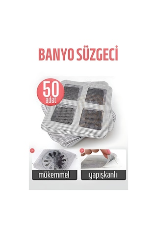 Banyo Gider Süzgeci 50 Adet Yapışkanlı Filtre, 10x10 Cm
