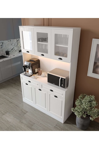 Guneystore Luna Kahve Köşesi - 140 Cm Mdf Mutfak Dolabı - Led Aydınlatmalı Beyaz