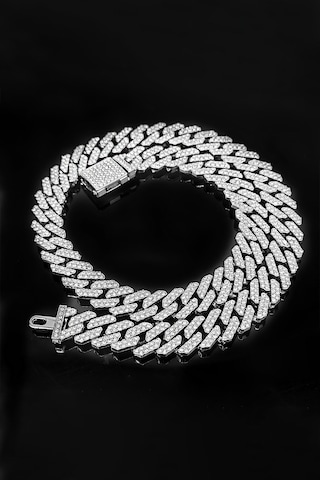 Chavin 12 Mm. Gri Kalın 60 Cm. Taşlı Alloy Erkek Zincir Eu77by Gri