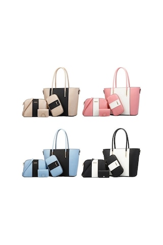 Wondernest Moda Çapraz Çanta 20822 Pu, 4'ü 1 Arada, Büyük Kapasite, Pembe Beyaz Pembe
