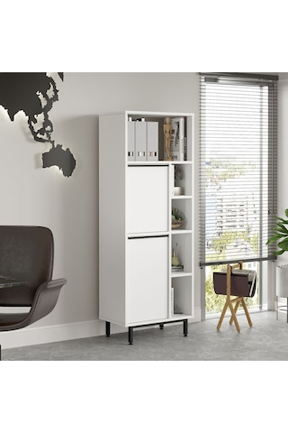 Bohem Ofis Klasör Dolabı Kitaplık 2 Kapaklı Metal Ayaklı Beyaz Boh10b-w Beyaz