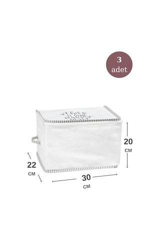 3 Lü İpli Kazak Hurcu Set, Yatak Baza Kanepe Altı Kıyafet Çamaşır Eşarp Düzenleyici 30x20cm 3 Adet Beyaz