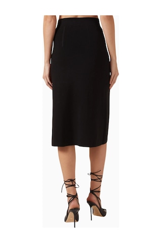 Elisabetta Franchi Triko Jewel Button Detaylı, Sofistike Midi Etek Siyah