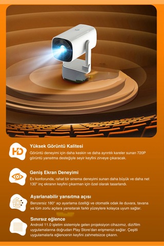 Projeksiyon Cihazı 200 Lümen 2 Kol li 4k 1080p Hd Projektor 3d Oyun Keyfi Android