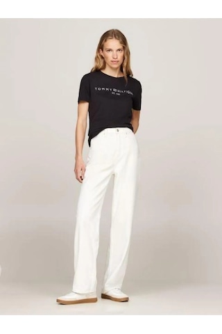 Tommy Hilfiger Reg Corp Logo C-nk Ss Kadın Siyah T-shirt - Ww0ww40276