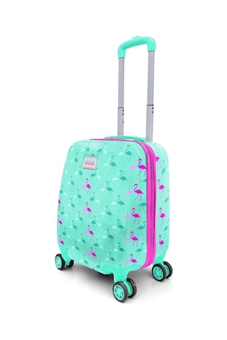Coral High Kids Su Yeşili Neon Pembe Flamingo Desenli Çocuk Valizi 16714