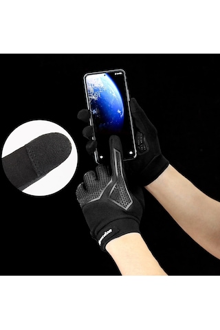 Ccgloball Uzun Parmak Açık Kaymaz Şok Emici Nefes Alabilen Güneş Koruyucu Dokunmatik Ekranlı Binicilik Eldivenleri Siyahxl