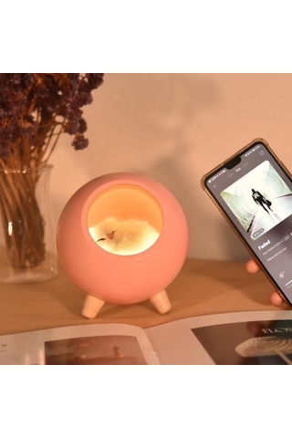 Yeiuyi7 Kedi Ev Şekli Çok Fonksiyonlu Bluetooth Hoparlör Gece Lambası Pembe