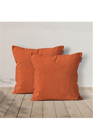 2'li Kadife Dokulu Kırlent Kılıfı Kiremit-497 - Kiremit