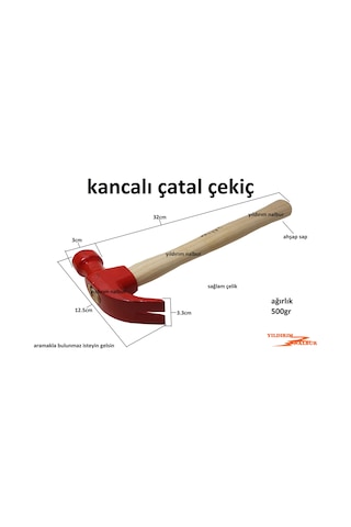 Çekiç Kancalı Çatal Çekiç Boyalı Sağlam 500Gr Ahşap Saplı
