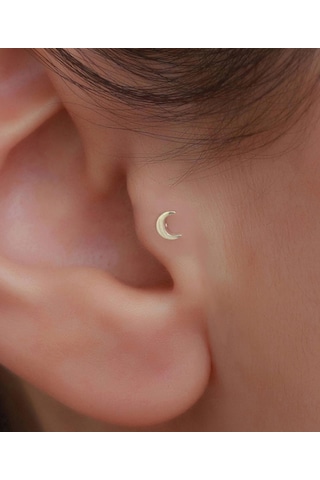14 Ayar Altın Hilal Tragus Piercing Sarı Altın