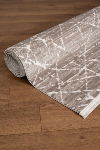 Clay Ct006a Bej Halı Modern Geometrik Desenli Triko Akrilik Pamuk Tabanlı Kaymaz Salon Halısı