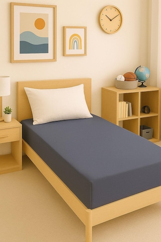 2 Adet Düz Pamuklu Tek Kişilik 140 X 200 Cm Lastikli Penye Çarşaf Siyah - Antrasit