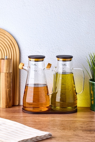 Gael Wood 2'li Akasya Kapaklı Ve Standlı Cam Yağdanlık-sirkelik 900 Ml Seffaf Şeffaf