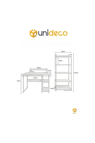 Vien 2 Set Kitaplıklı Masa Raflı Çalışma Masası 5 Raflı Kitaplık Monitör Yükseltici Beyaz - Çam