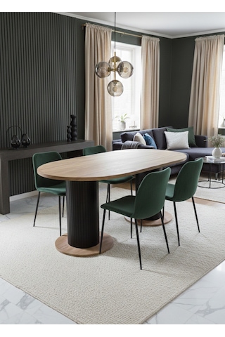 Oslo 180x90x74cm 36mm Kalın Kenarlı Oval Beyaz Sütunlu Mutfak Masası Sandalye Yok Sadece Masadır Atlantik Çam-siyah