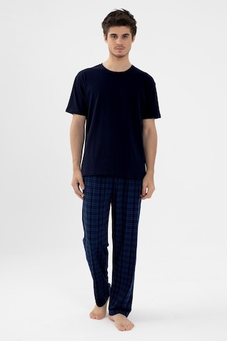 Erkek Pamuklu Kısa Kollu Lacivert Ekose Desenli Cep Detaylı Pijama Takımı Ke30205.34 Lacivert