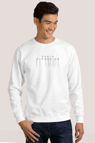 Death Stranding Logo Baskılı Beyaz Erkek Örme Sweatshirt