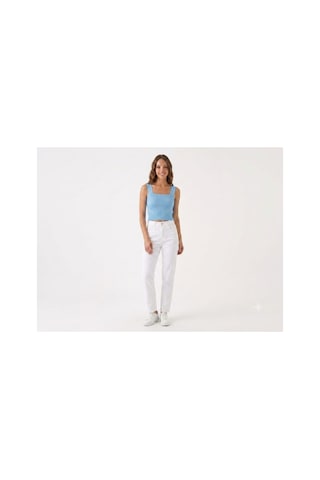 Onno Style Women Kolsuz Askılı Kare Yaka Fitilli Triko Kadın Bluz Mavi
