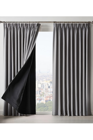 Dauble Blackut Karartma Perde Tek Kanat 1x2 Amerikan Pileli Fon Perde Antrasit - Gri