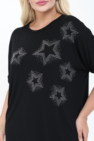 Yıldız Tasarım Taş Detaylı Bambu Yarasa Kol Bluz M-6xl Siyah