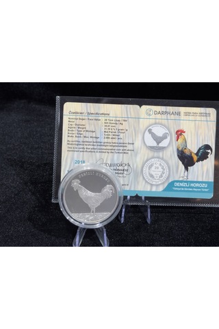 2018 Denizli Horozu 20 Türk Lirası 925 Ayar Gümüş Proof Sertifikalı