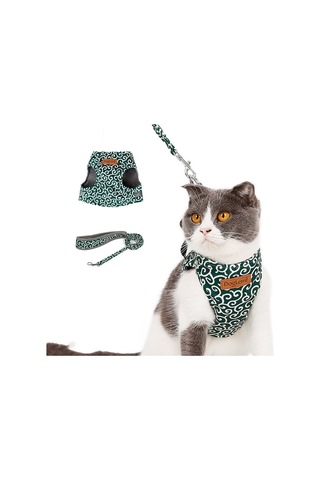 Doglemi Pet Kedi Çekiş Halat Göğüs Koşum Yelek Tipi Çekiş Takım Kedi Yürüyüş İpi, Boyut: S Yeşil Çok Renkli