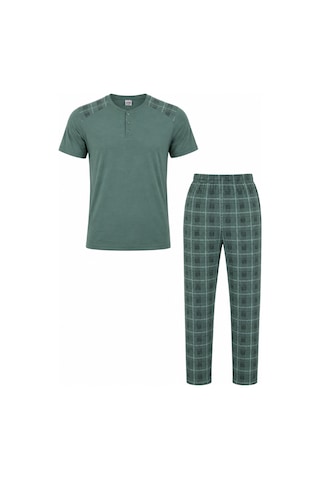 Mutlu City Erkek Rahat Kalıp Yuvarlak Yaka Kısa Kollu Pamuk Pijama Takımı 9055 Mint Yeşili
