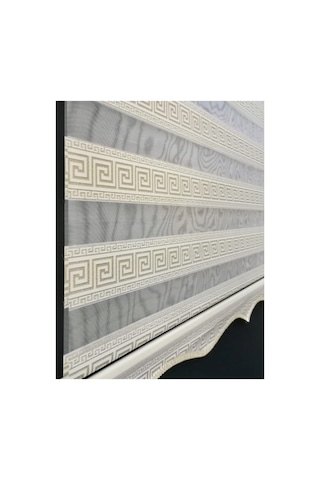 Versace Desenli Sarı Sim Detaylı Zebra Stor Perde Ekru - 96401462 Ekru