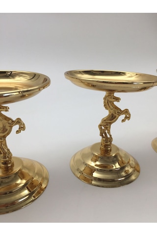 3'lü Atlı Gold Lokumluk, Çay Ve Kahve Yanı Sunumluk, Metal Şekerl