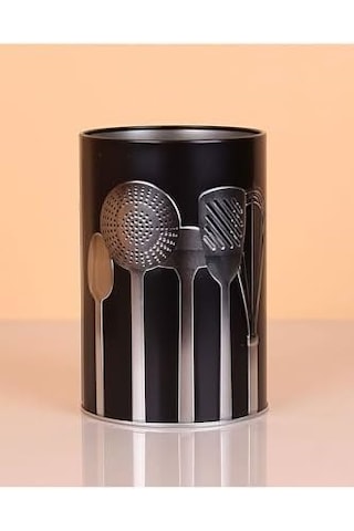 Metal Silindir Desenli Kaşıklık Servis Kepçe Kevgir Düzenleyici Toparlayıcı Açık Ahşap