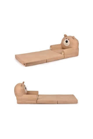 Portatif Katlanabilir Sevimli Çocuk Koltuğu - 3 Katlı Çocuk Yatak Koltuk - Taşınabilir Bebek Koltuğu Kahverengi Beyaz Kahverengi - Beyaz