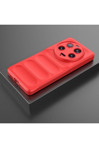 Xiaomi Mi 13 Ultra Kılıf Kamera Korumalı Esnek Silikon Parmak Şeritli Pazarplus Kırmızı