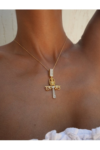 Ankh Mısır Scarab 925 Gümüş Kadın Kolye - Sevgiliye Eşe Anneye Arkadaşa Hediye Kolye