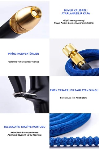 Araba Balkon Bahçe Yıkama Ayarlanabilir Başlıklı Hortumu Full Set