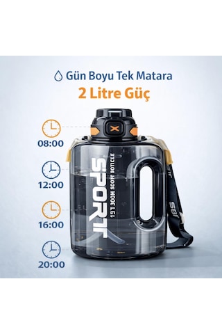 Coofbe 2lt Su Matarası Su Şişesi Pipetli Sızdırmaz Bpa Içermez Emniyet Kilitli Suluk Sporcu Motivasyon Su Matarası Siyah
