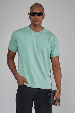 King Brich Slim Fit Kalıp Kolu Ribanalı Basic %100 Pamuklu Tişört Mavi