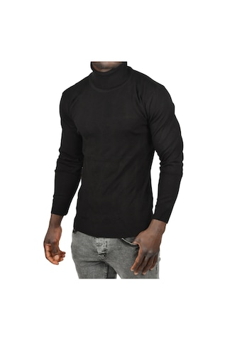 Deepsea Erkek Siyah Slim Fit Baklava Desenli Tam Balıkçı Yaka Boğazlı Triko Balıkçı Yaka Kazak 2505507 Siyah