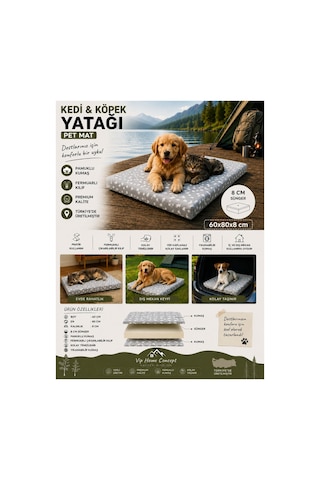 Kedi Köpek Yatağı Süngerli Fermuarlı Yıkanabilir Kılıflı Köpek Minderi 60x80x8 Cm-gri Yıldız