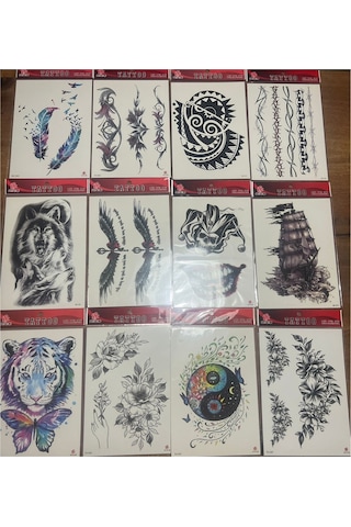 Airbrush Tattoo Büyük Boy Yapıştırma Geçici Dövme Seti 12'li Seri6
